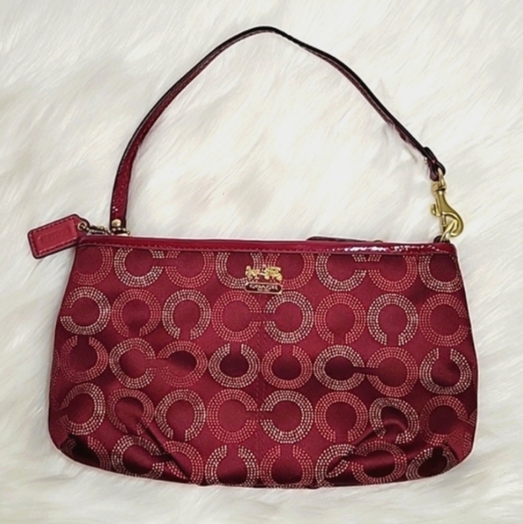 Coach signature logo C"s  burgundy gold wristlet - Picture 1 of 11